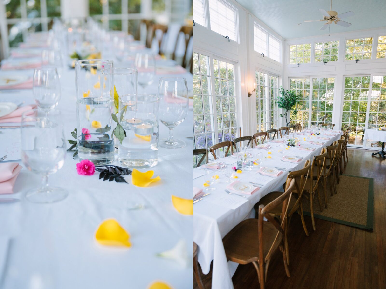 Elegant elopement dinner setup at Westglow Resort & Spa in Blowing Rock.
