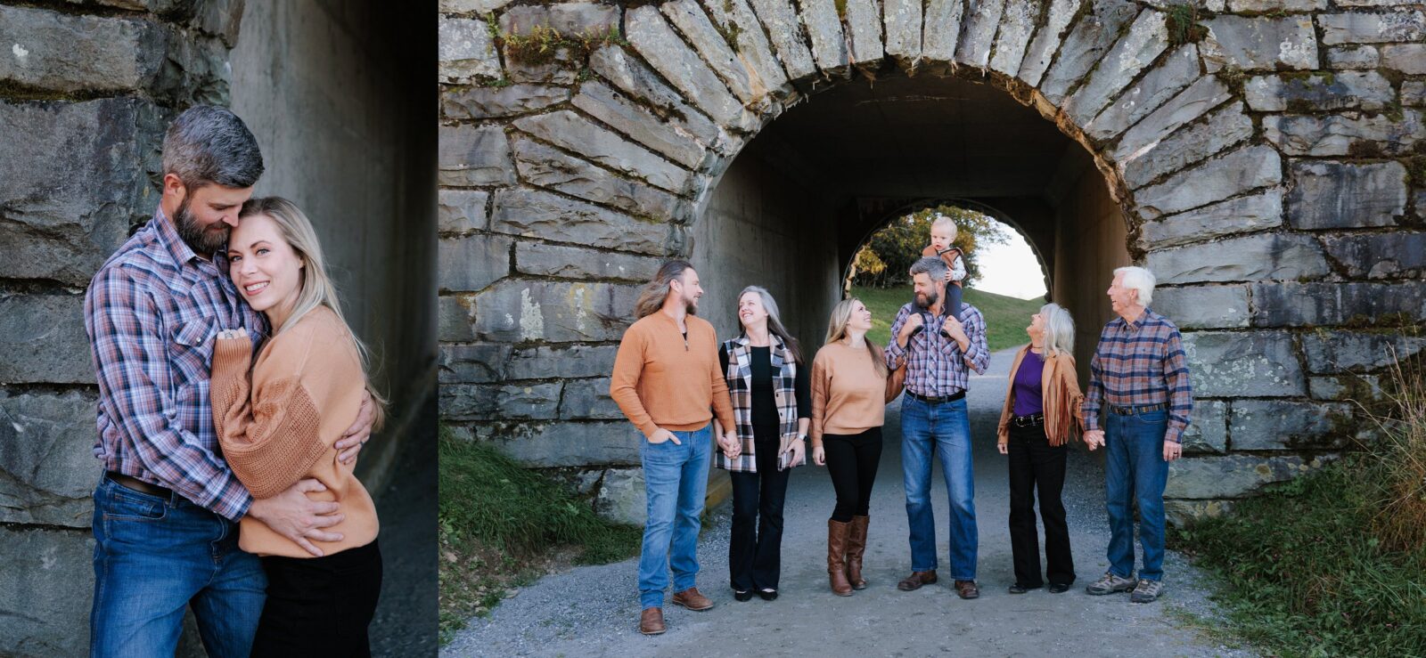 Fall family photography in Boone NC with autumn leaves and mountain scenery