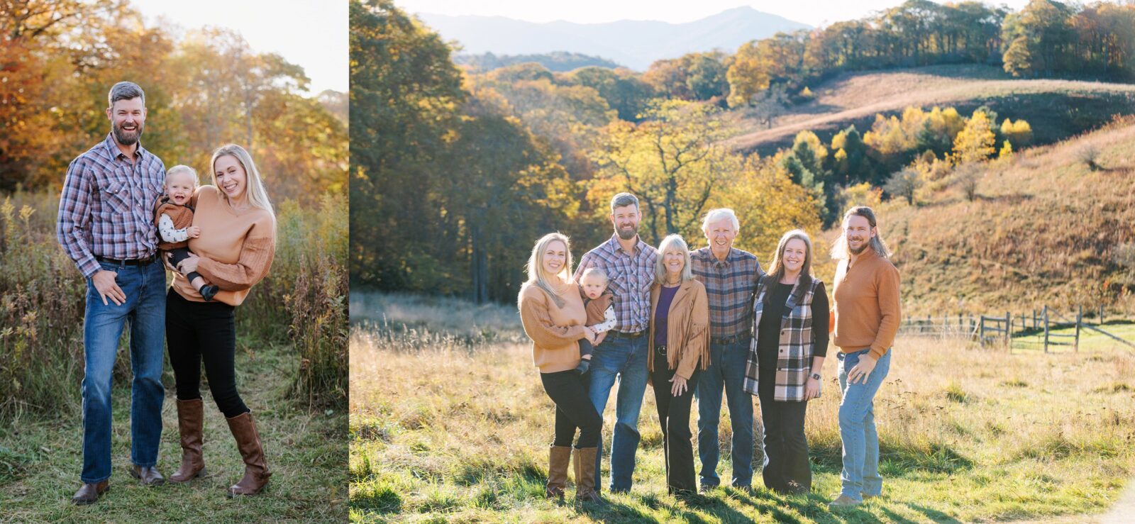 Family photos in Boone NC featuring a family standing together with scenic mountain views
