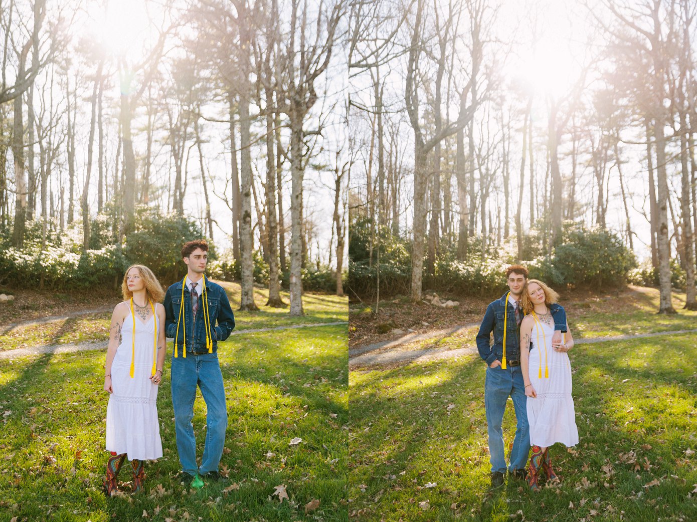 Appalachian State senior posing in golden field at Moses Cone in Boone NC by Boone NC Photographer