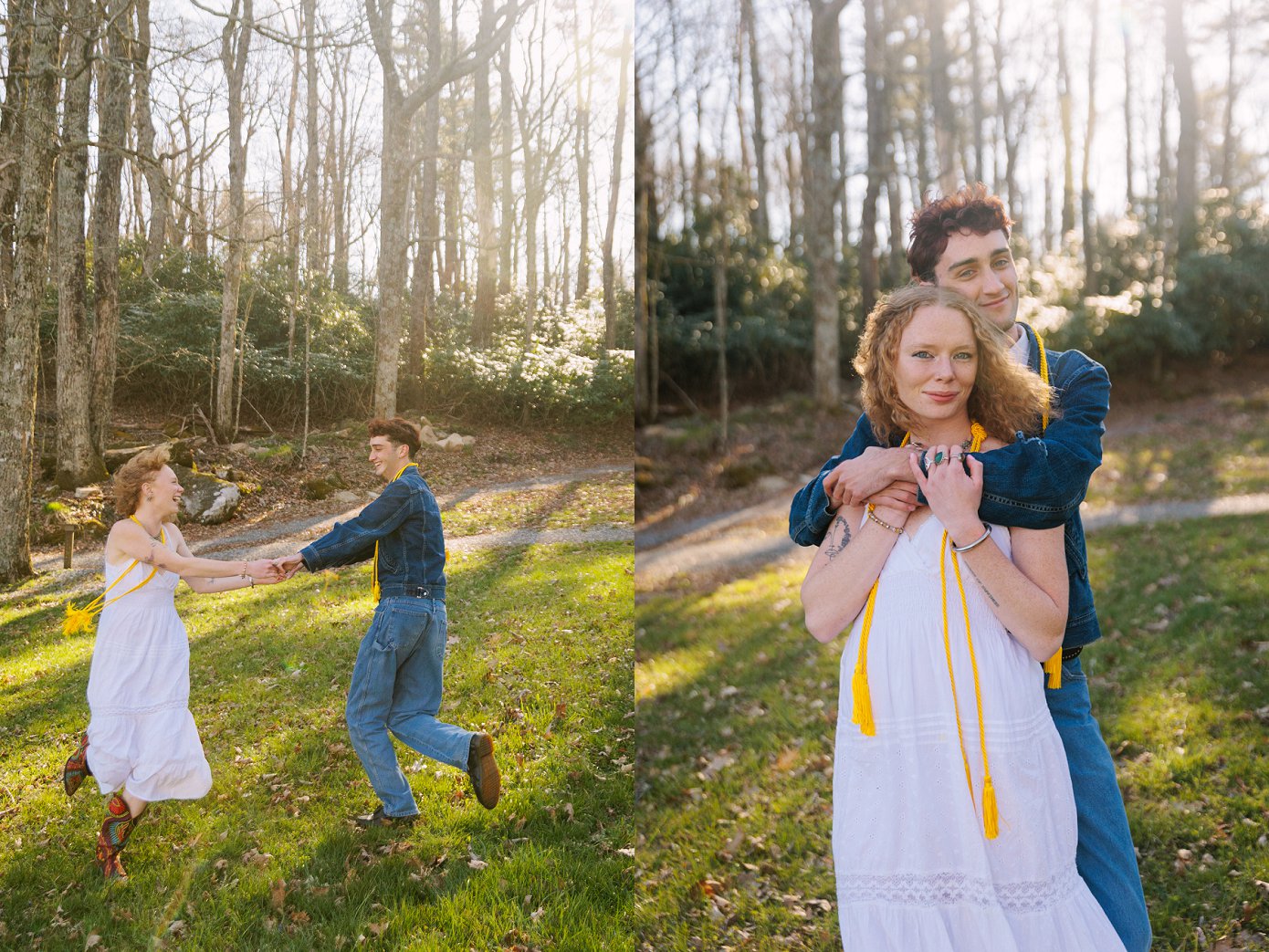 Appalachian State senior posing in golden field at Moses Cone in Boone NC by Boone NC Photographer