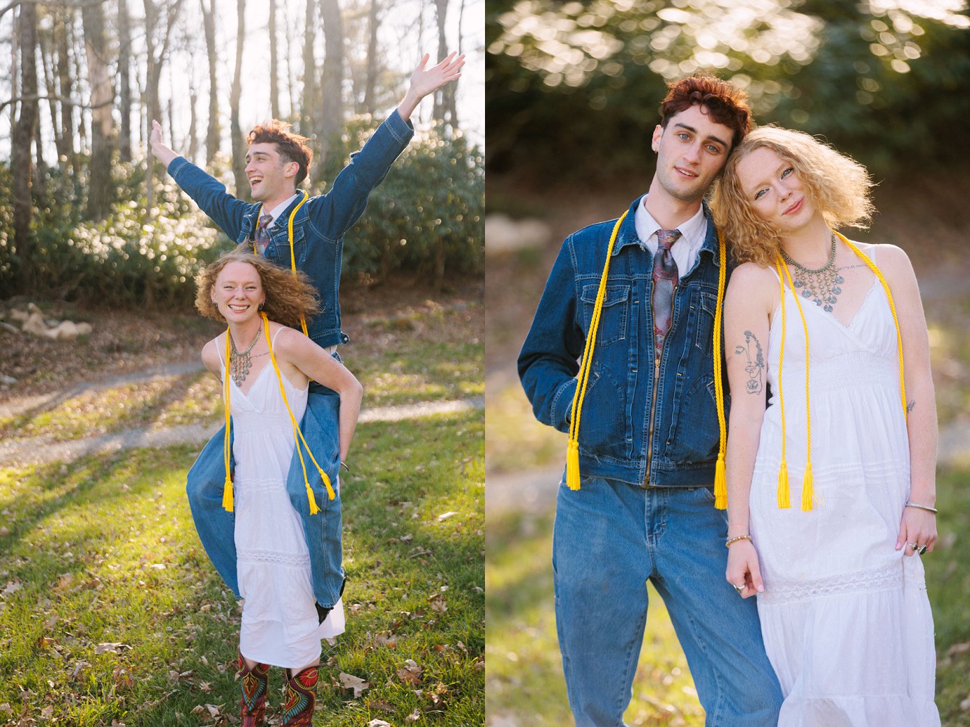 Senior photos in cap and gown at Moses Cone on the Blue Ridge Parkway by Appalachian State Senior Photographer