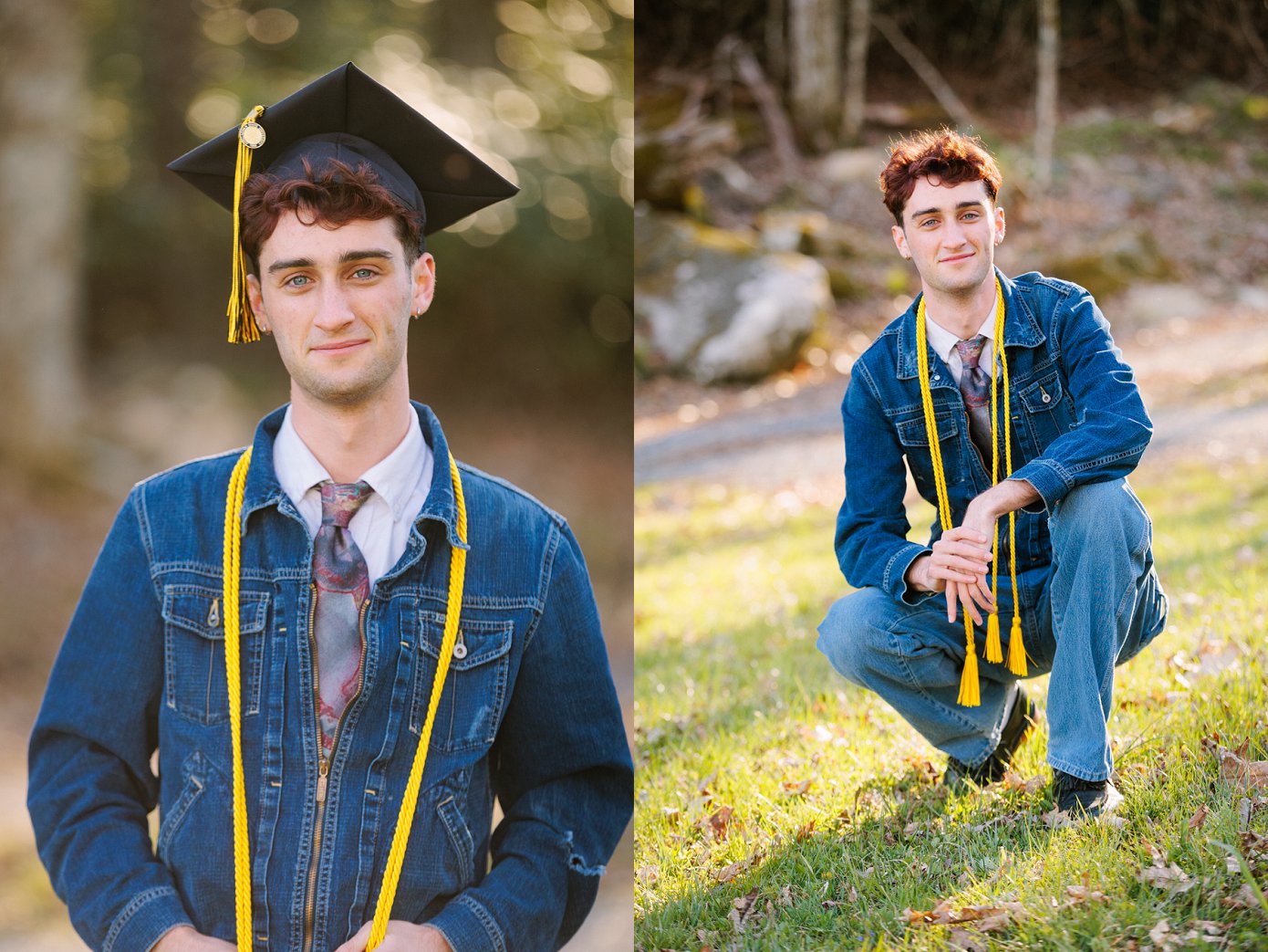 Senior photos in cap and gown at Moses Cone on the Blue Ridge Parkway by Appalachian State Senior Photographer