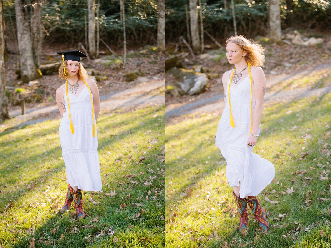 Boone NC Photographer capturing Appalachian State senior session at sunset on Blue Ridge Parkway