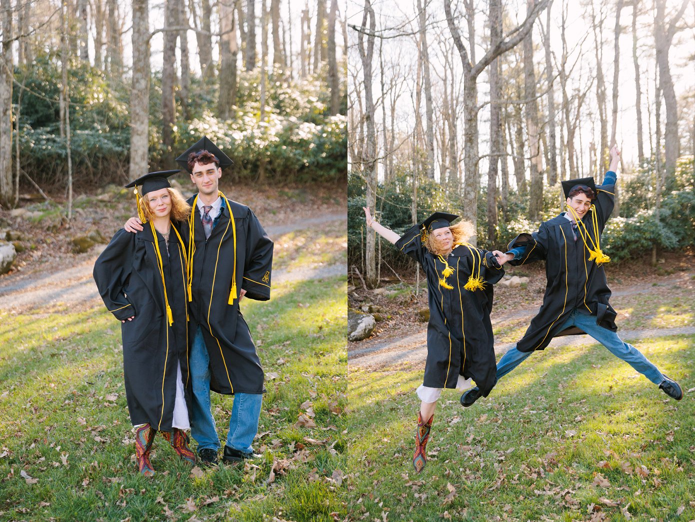 Senior photos in cap and gown at Moses Cone on the Blue Ridge Parkway by Appalachian State Senior Photographer
