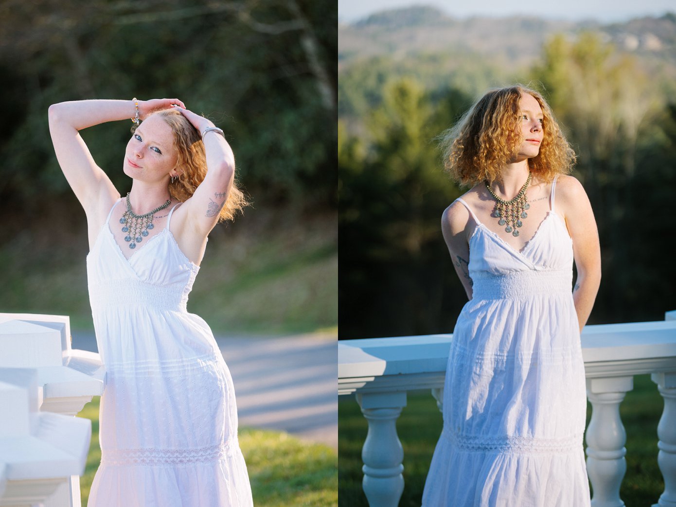 Senior photos with soft golden light at Moses Cone Memorial Park in Boone NC