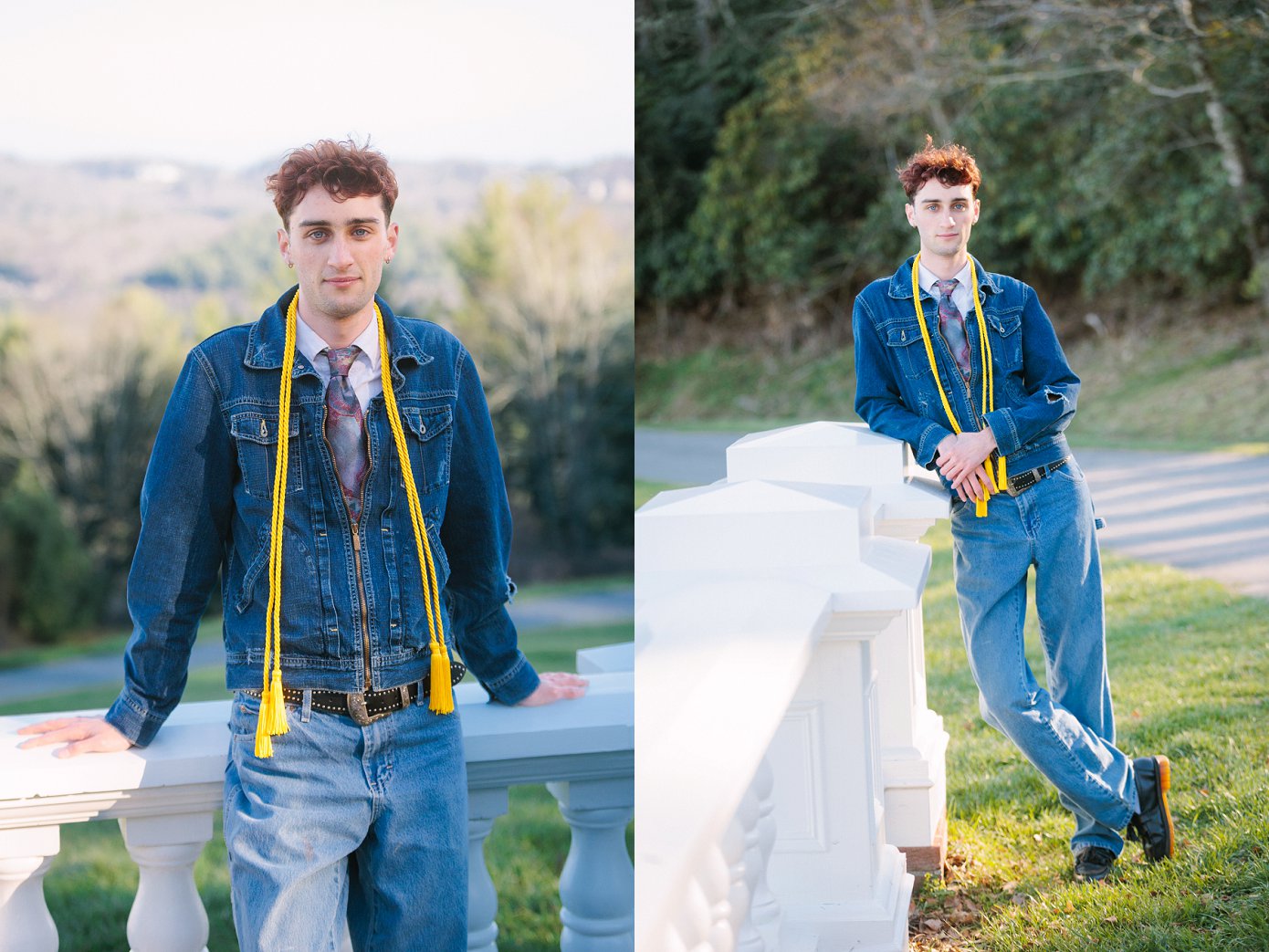 Senior photos with soft golden light at Moses Cone Memorial Park in Boone NC